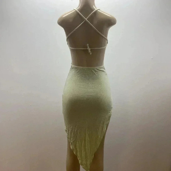 Zuliana Size Small Vintage Green Shimmer Hi Low Dress. New With Tags. - Picture 4 of 5